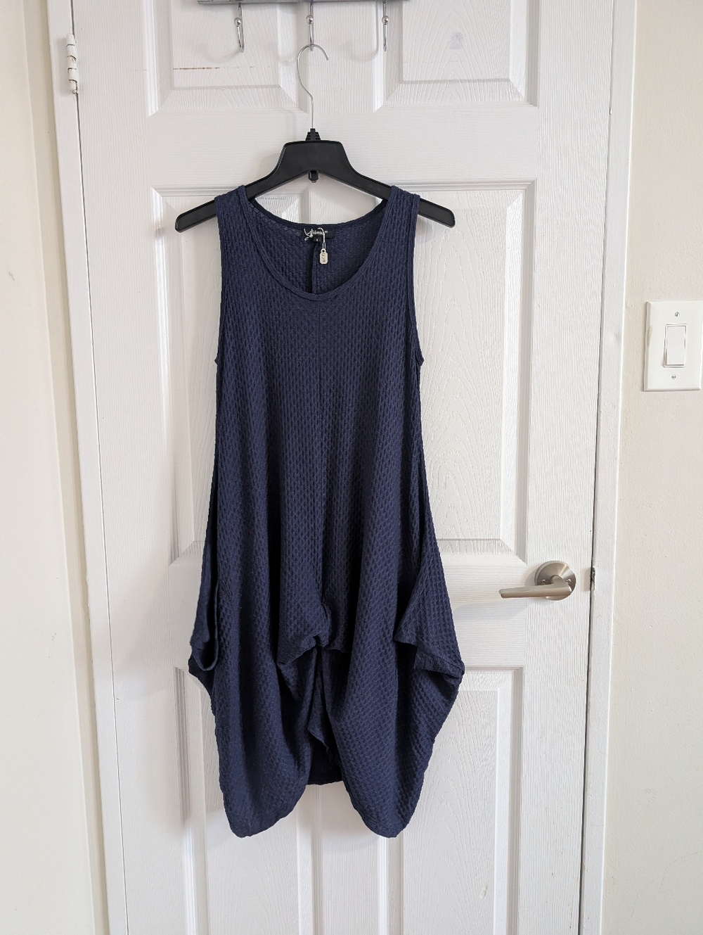 NWOT Blue Lagenlook Multi-Way Waffle Knit Architectural Boho Art-to-wear Dress S